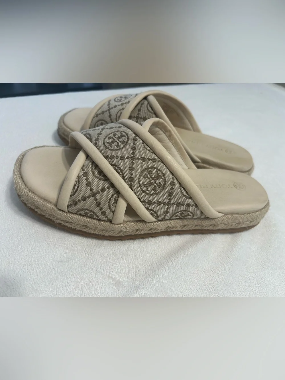 Tory Burch T Monogram Crisscross Espadrille Slides